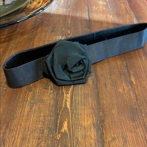 Vintage Women's Black Floral Accent Waist Belt - Elegant Elastic Band